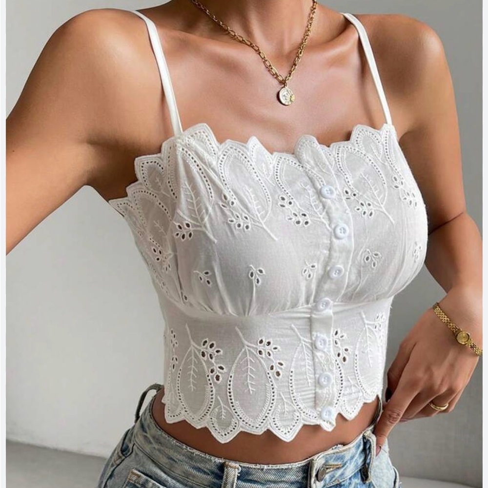 White Eyelet Button-Front Cami Top
